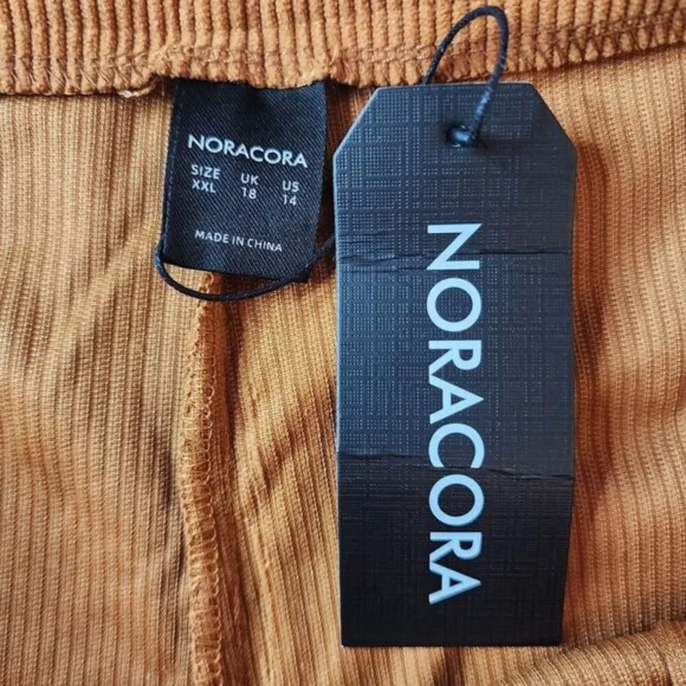 NEW Noracora Women's  XXL Corduroy‎ Pants Burnt Orange Pull-On Wide-Leg Pleated
